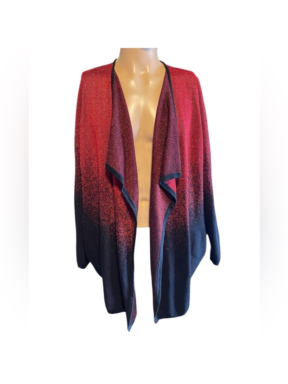 Notations Women's Open
Cardigan Red Black Ombré
Metallic Sparkly Size 2X